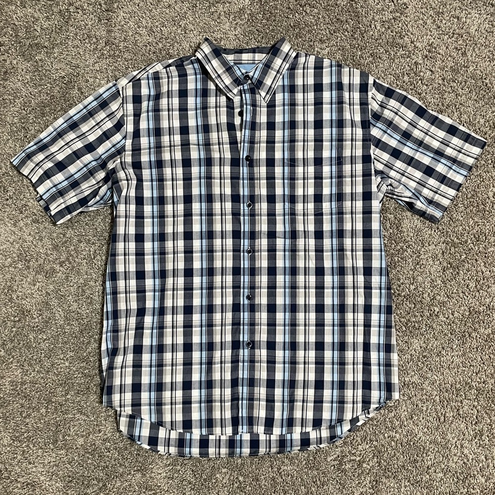 Anchor Blue Slim Fit Navy Plaid Button Short Sleeve Dress Shirt Mens Size XL